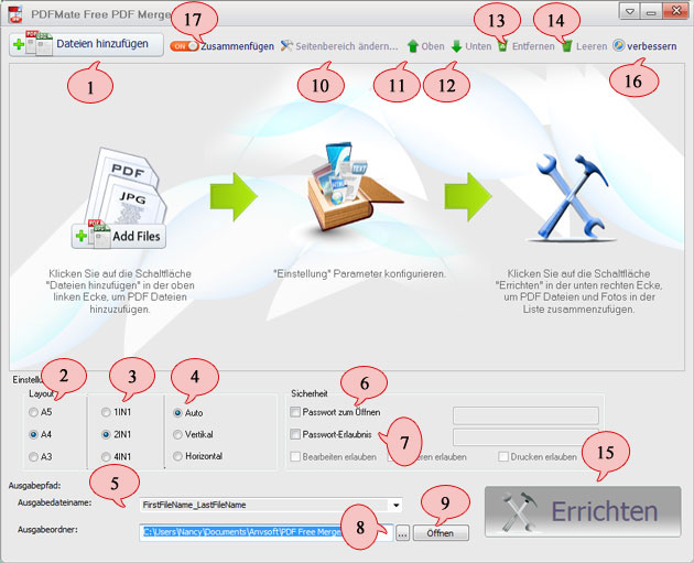 PDFMate PDF Merger Interface