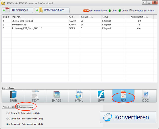 PDFMate PDF Converter Pro. Merger Setting