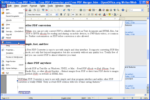 Convert HTML to PDF with OpenOffice