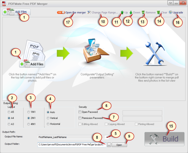 PDFMate PDF Merger Interface