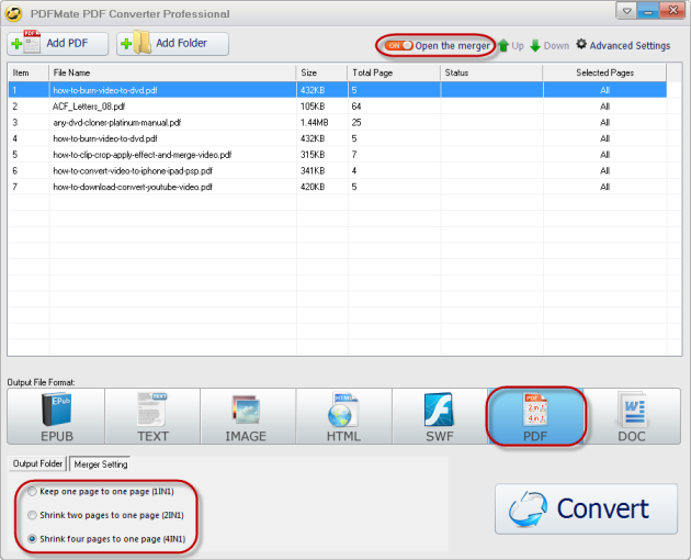 PDFMate PDF Converter Pro. Merger Setting