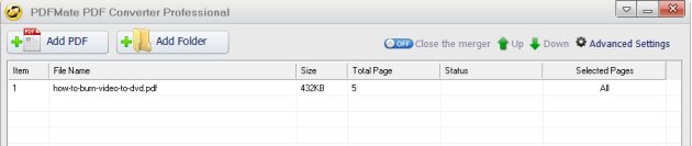 PDFMate PDF Converter Pro. single file added