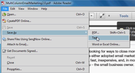 adobe pdf to text