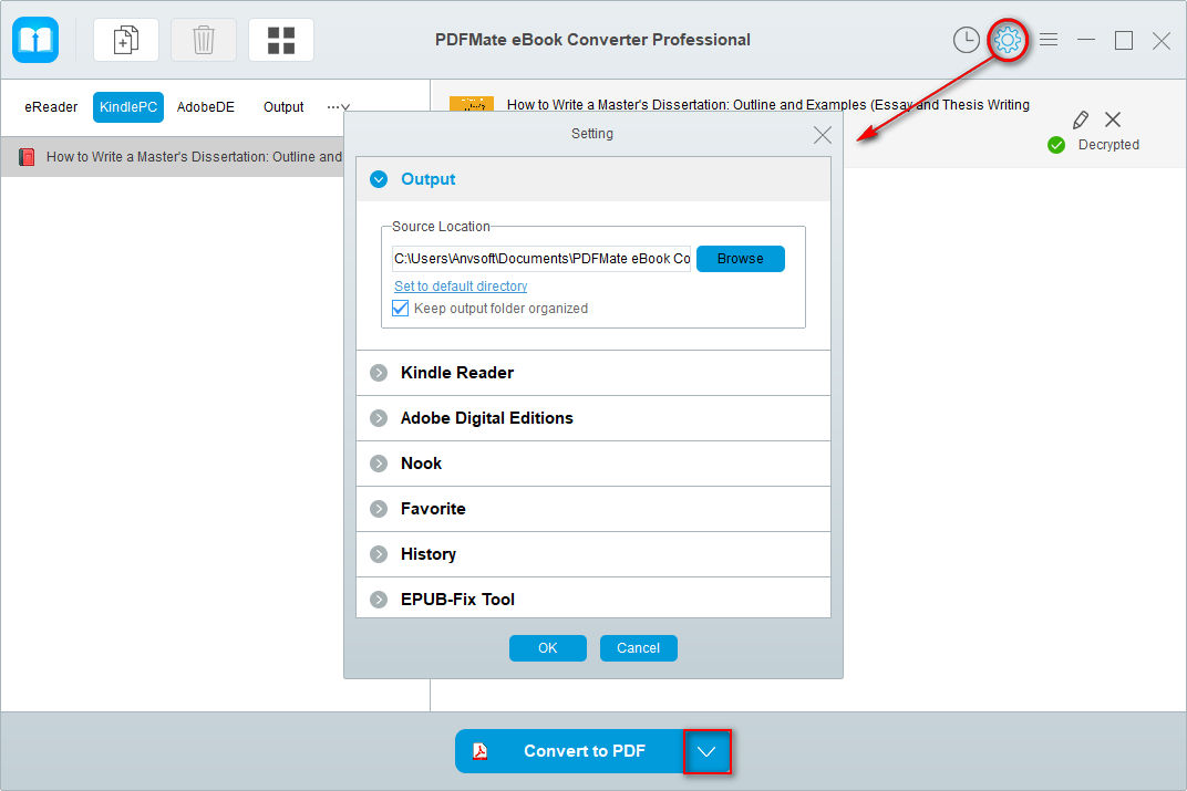 select output setting